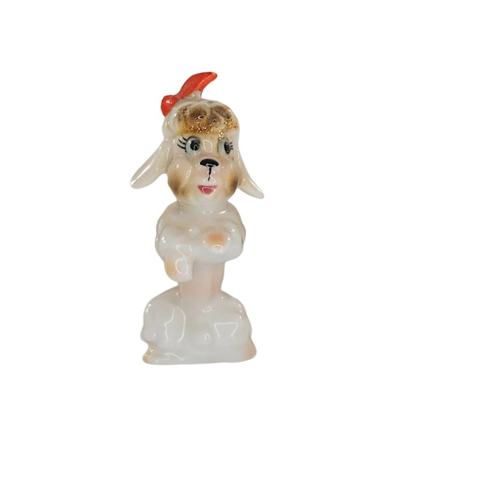 Vintage Poodle Begging On Hind Legs Miniature Figurine Dog Bone China *CHIPPED